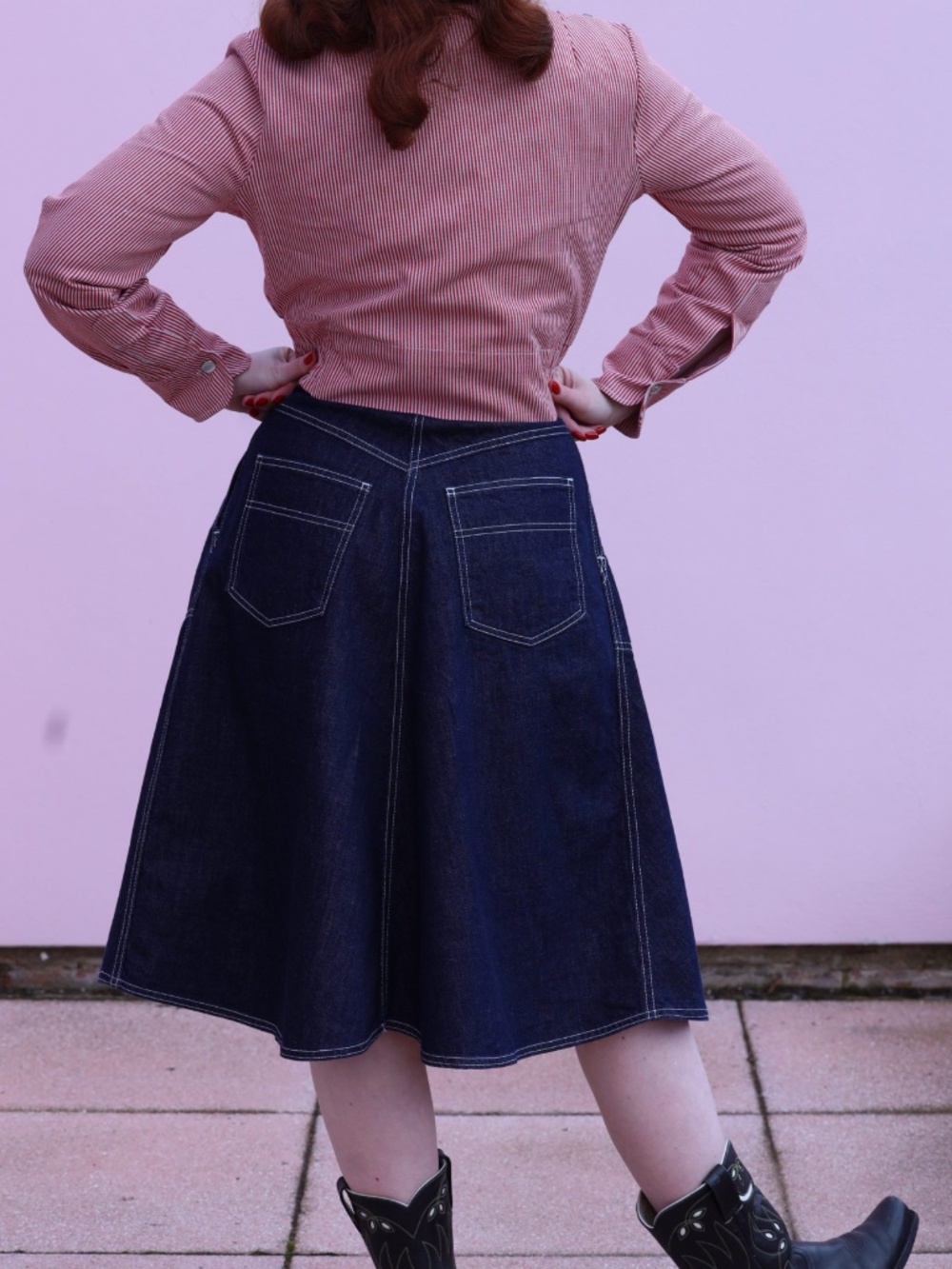 Freddies Of Pinewood Blue A-Line Denim Midi Skirt NWOT 30/W